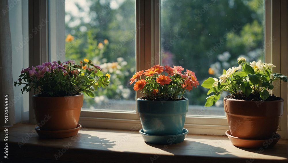 flowers in pots near the window