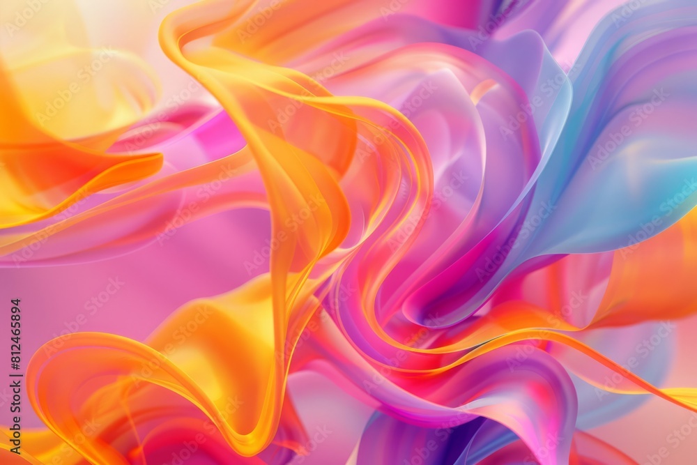 A colorful, abstract painting with a pink background and orange, blue A colorful, abstract painting with a pink background and orange, blue