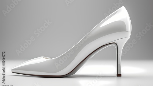 A classy and elegant high-heel shoe mockup on a solid white background, emphasizing its pointed toe and stiletto heel, all photographed in high definition to showcase its sophistication. photo