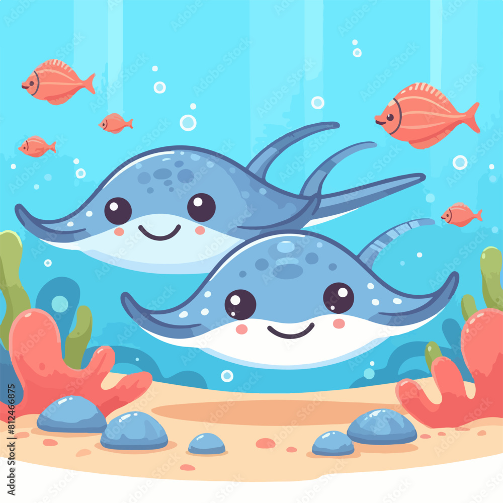 Naklejka premium cute animal stingray fish cartoon