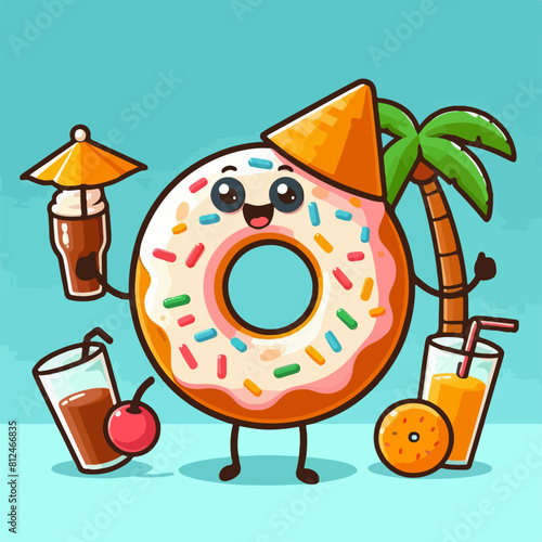 doughnut donuts character holding orange juice element summer photo