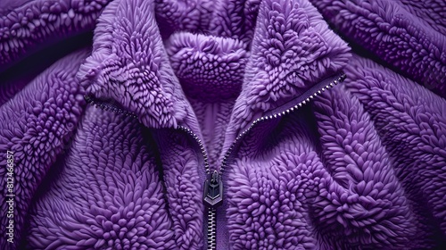 A cozy and warm thermal sleeper mockup on a solid purple background, featuring its ribbed cuffs and full-length zipper, all presented in HD to showcase its winter-ready and snug design