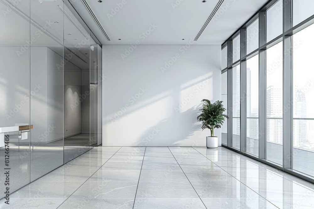 Empty Wall Mockup in Modern Office Interior created with Generative AI Empty Wall Mockup in Modern Office Interior created with Generative AI