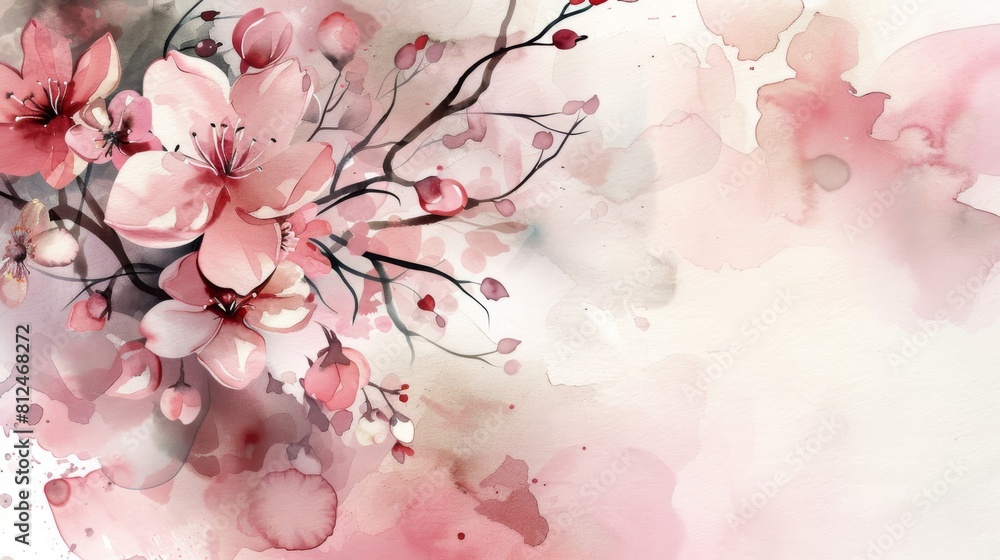 Watercolor painting of pink flowers with a pink background. The flowers are arranged in a way that creates a sense of movement and flow. The overall mood of the painting is serene and peaceful. Watercolor painting of pink flowers with a pink background. The flowers are arranged in a way that creates a sense of movement and flow. The overall mood of the painting is serene and peaceful.
