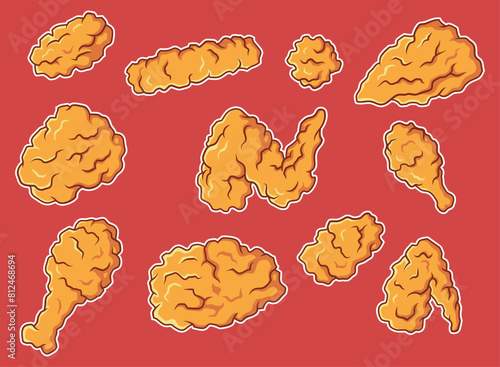 Set Simple Flat Fried Chicken Vector Design Element Collection. Editable Line. Adjustable Stroke Width.