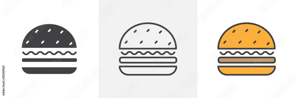 Classic Cheeseburger Icon Set. Burger and Fast Food Vector Symbol. Classic Cheeseburger Icon Set. Burger and Fast Food Vector Symbol.