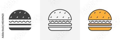 Classic Cheeseburger Icon Set. Burger and Fast Food Vector Symbol.