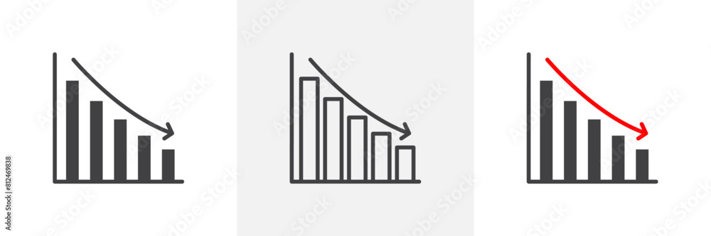 Financial Chart Icon Set. Decline Chart Vector Symbol. Stock Trend Downturn Sign. Market Crash Representation. Financial Chart Icon Set. Decline Chart Vector Symbol. Stock Trend Downturn Sign. Market Crash Representation.