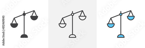 Legal Scale Icon Set. Justice Equal Vector. Judicial Integrity Symbol. Legal Weight Sign.