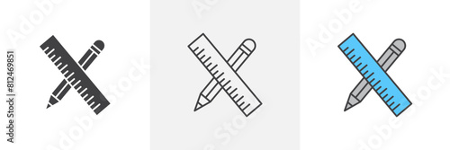 Drawing Tools Icon Set. School Measurement Instruments Vector. Pencil and Ruler Symbol. Project Stationery Tools Sign.
