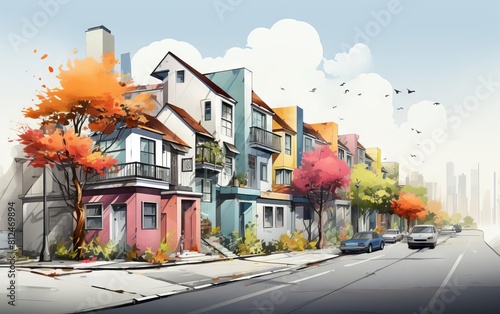 Council tax flat design side view urban development plan theme water color Monochromatic Color Scheme