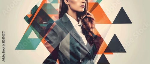 Modern Businesswoman in Abstract Geometric Design.