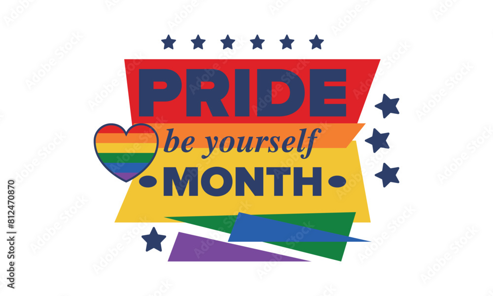 Naklejka premium LGBT Pride Month in June. Lesbian Gay Bisexual Transgender. Celebrated annual. LGBT flag. Rainbow love concept. Human rights and tolerance. Poster, card, banner and background. Vector illustration