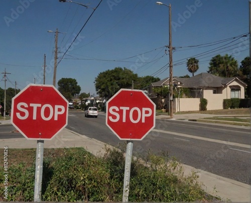 Traffic signs stop on a country road i