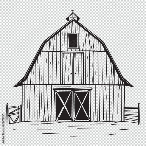 Simple line art barn logo, black vector icon on transparent background
