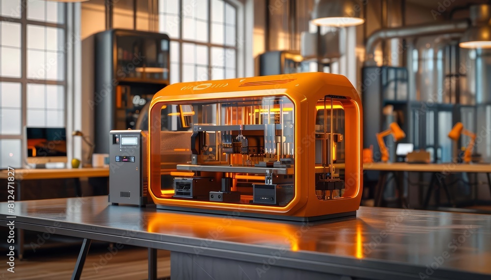 Fototapeta premium Showcase a futuristic 3D printing facility producing customizable electronic gadgets from scratch