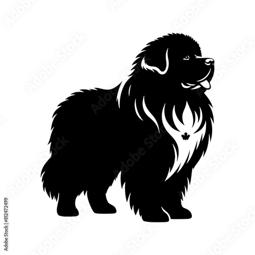 Newfoundland Dog Vector Silhouette - Capturing the Majestic Presence and Endearing Nature of this Beloved Large Breed- Newfoundland Illustration.