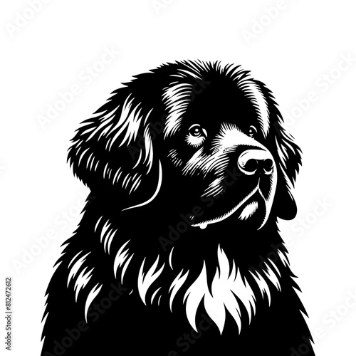 Newfoundland Dog Vector Silhouette - Capturing the Majestic Presence and Endearing Nature of this Beloved Large Breed- Newfoundland Illustration.