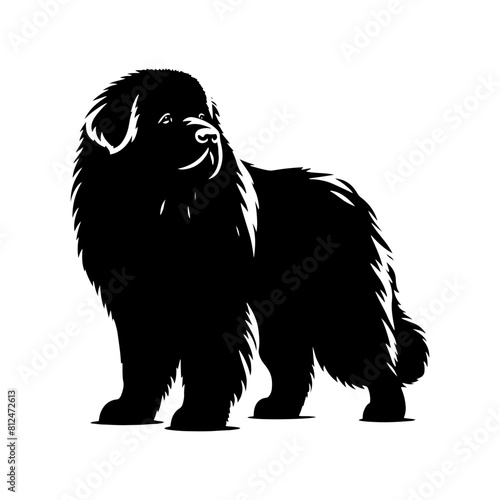 Newfoundland Dog Vector Silhouette - Capturing the Majestic Presence and Endearing Nature of this Beloved Large Breed- Newfoundland Illustration.