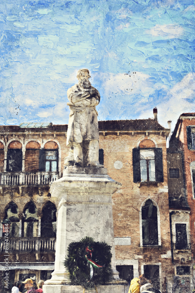 Impasto oil painting landscape view of Venice famous city at Italy.Venezia Italy. Impasto oil painting landscape view of Venice famous city at Italy.Venezia Italy.