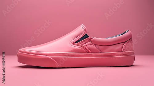A trendy and modern slip-on sneaker mockup on a solid pink background, showcasing its elasticized panels and casual style, all presented in HD to convey its laid-back and effortless appeal