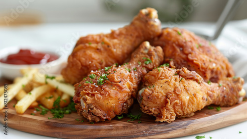 Crispy Fried Chicken Delight on Wooden Board