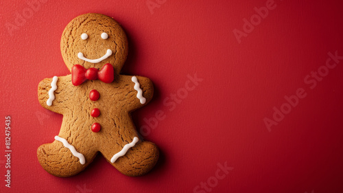 Cheerful Gingerbread Man on Pastel Red