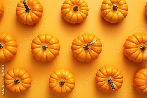 Top view pumpkins on bright background autumn concept