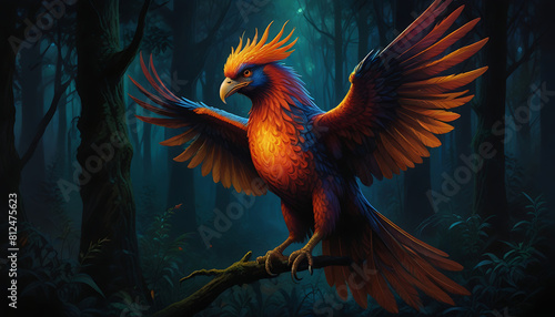 Enchanted Phoenix: Mystical Beauty in the Shadowy Forest