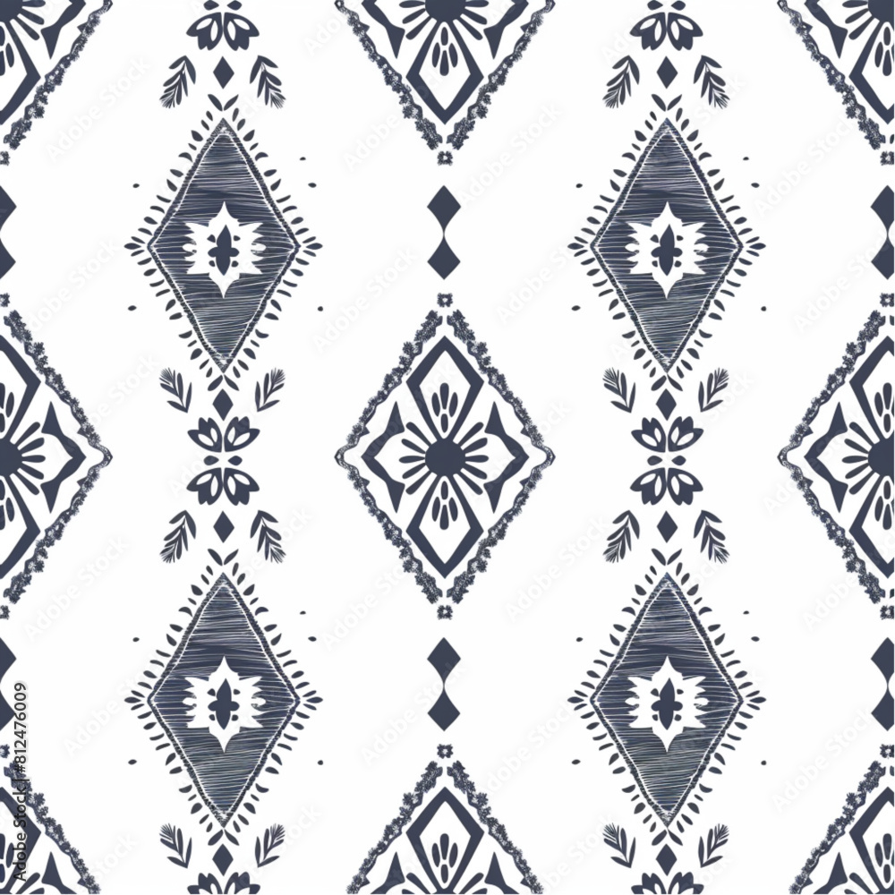 white background, grey embroidery pattern of geometric scandinavian folk art diamond shapes with white and black lines in the style of scandinavian folk art.