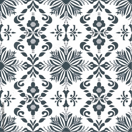  Vector seamless pattern with grey folk ornament diamond shapes on a white background. Design for textile  fabric print  cover  packaging paper or wallpaper.