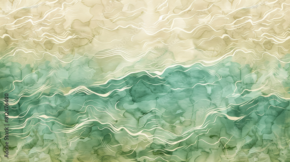 Obraz premium Emerald Green Watercolor Texture, Oceanic Geometric Pattern