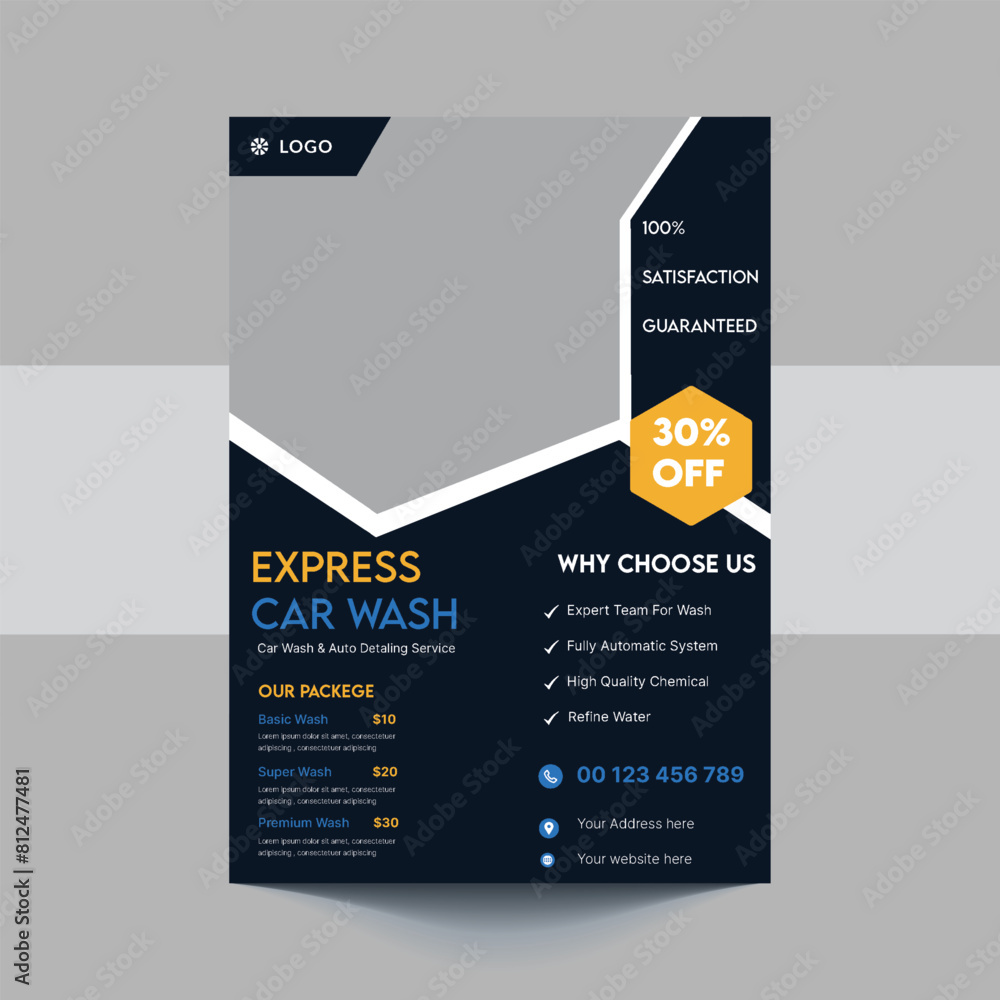 Car Wash Flyer, Car Cleaning Service template, a4 car wash service