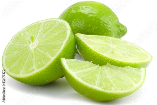 Juicy Green Lime with Freshly Cut Slices on a Clean White Background