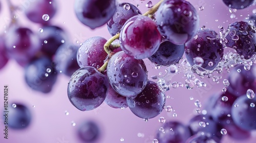Wallpaper Mural Lush purple grapes captured with sparkling water droplets against a soft pink background, emphasizing freshness and vitality. Torontodigital.ca
