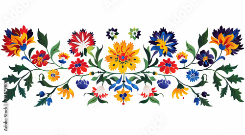 vector flat illustration of traditional Polish folk ornament pattern featuring flowers against a white background shown from the front with a top to bottom symmetrical