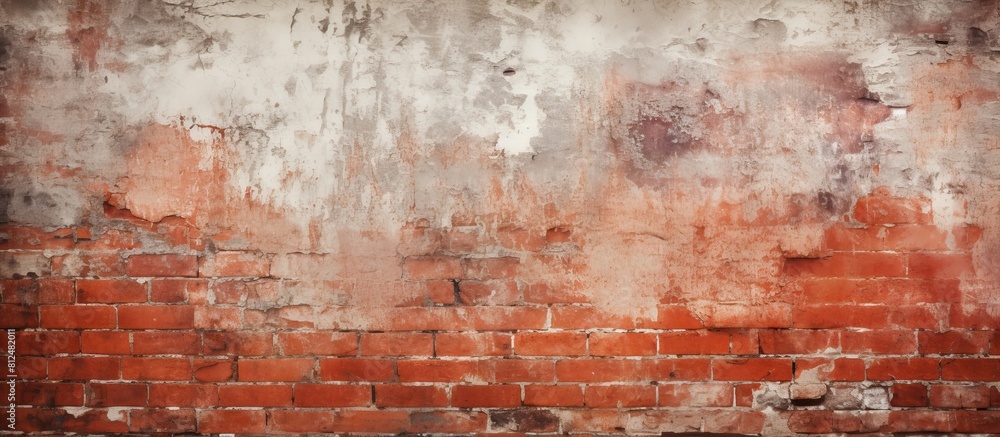 An aged brick wall with a grunge red stonewall background whitewashed distressed surface and grungy wide brickwall The shabby building facade has damaged plaster This abstract web banner contains cop An aged brick wall with a grunge red stonewall background whitewashed distressed surface and grungy wide brickwall The shabby building facade has damaged plaster This abstract web banner contains cop