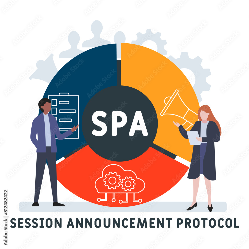 SPA - Session Announcement Protocol acronym. business concept background. Vector illustration for website banner, marketing materials, business presentation, online SPA - Session Announcement Protocol acronym. business concept background. Vector illustration for website banner, marketing materials, business presentation, online
