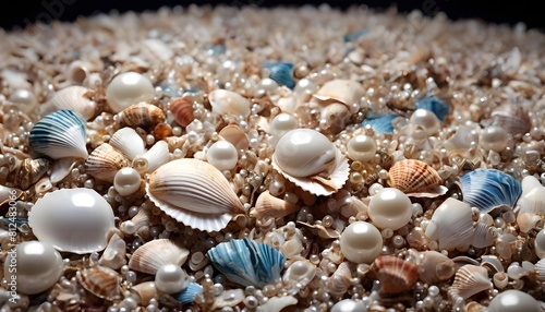 background of sea shells with pearls Generative AI