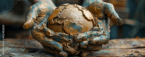 Hands made of clay molding the Earth, discussing creation, innovation, and adaptation