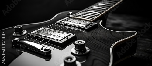 Obraz na płótnie A black and white closeup image of a vintage electric guitar with plenty of copy space w salonie