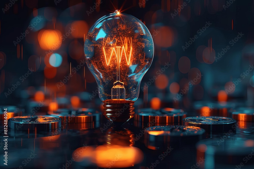 An image of a light bulb shining brightly, reflecting the energy and creativity of a successful idea, with coins representing financial investment An image of a light bulb shining brightly, reflecting the energy and creativity of a successful idea, with coins representing financial investment