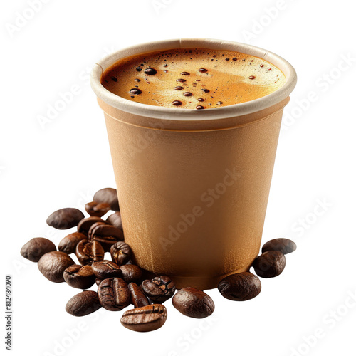 A takeaway coffee cup filled with freshly brewed coffee transparent background, PNG
