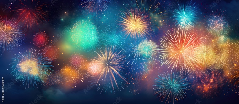 Fototapeta premium A colorful firework backdrop with copy space for text