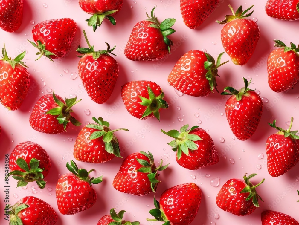 Illustrate a beautiful banner with a pattern of red strawberries on a soft, pastel background, creating a sweet and inviting design Illustrate a beautiful banner with a pattern of red strawberries on a soft, pastel background, creating a sweet and inviting design