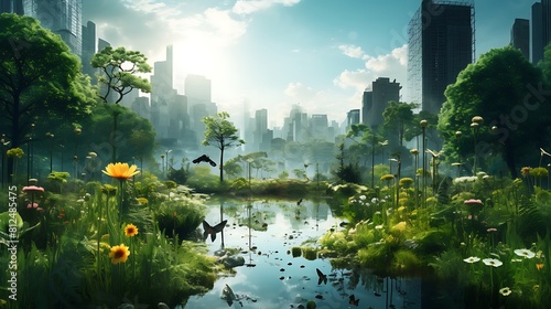 A digital collage of urban green spaces and their importance for biodiversity for Earth Day. © Tayyab