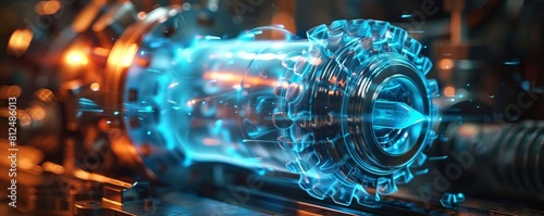 Highspeed photography of a gear in motion with an electric blue glow