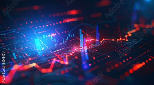 Abstract Digital Background with Glowing Data Points on Grid - Financial Market Concept