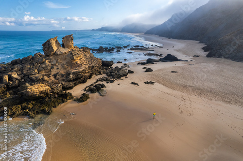 Aerial drone view of Cordoma sandy beach in Algarve, Portugal. photo