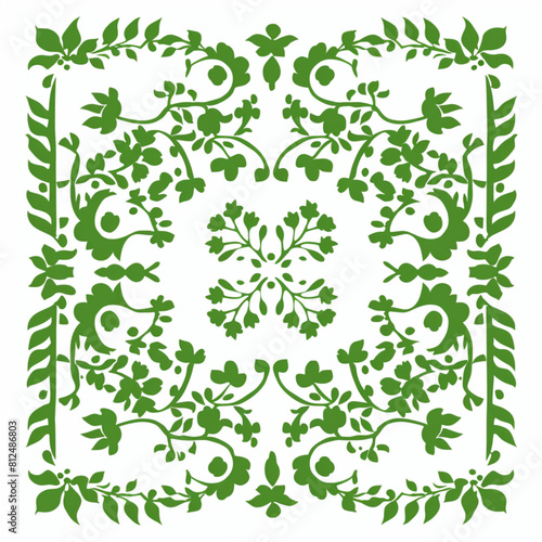 Papel Picado  a vector illustration of an emerald green square with white paper cut out patterns along the edges